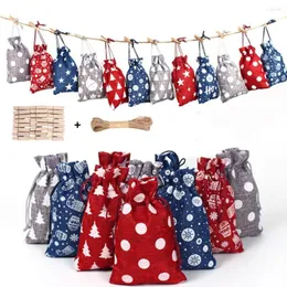 Christmas Decorations 24Pcs Burlap Gift Bags With Drawstring Favors Wrapping For Halloween Party