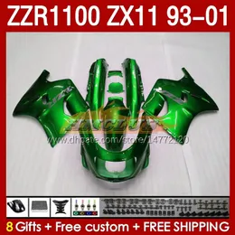 Corpo para Kawasaki Ninja ZX-11 R ZX-11R 93 01 ZZR1100 1993 1994 1995 1996 1997 165No.138 ZZR-1100 ZX 11 R 11R ZX11 R ZZR 1100 CC ZX11R 1998 1999 2000 2001 Fairing Metal Green