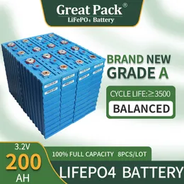 8pcs 3.2V 200AH Grade A Lithium Battery Cell LifePO4 Recarreg￡vel Ciclo profundo Long Service Life Solar Power Bank