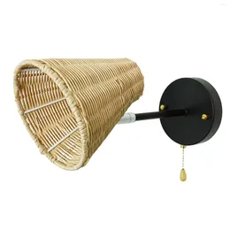 Wall Lamps Rattan Lamp Light Sconce E27 Rotatable With Pull Cord Switch For Hallway Living Room Bedside Home Decoration