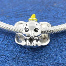 925 Sterling Silver Yellow Hat Elephant Charm Bead For European Pandora Style Jewelry Bracelets and Necklaces