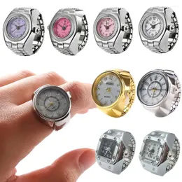 Cluster Rings cyfrowy zegarek kwarcowy na palec pierścień dla kobiet mężczyzn Vintage Gold Sliver Mini Punk zegarki elastyczny zegar biżuteryjny prezent
