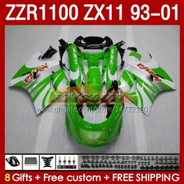 OEM Ganzkörper für KAWASAKI NINJA ZX-11 R ZZR-1100 ZX-11R ZX11R 93 94 95 96 01 165No.65 ZZR 1100 CC ZX11 ZX 11 R 11R ZZR1100 1997 1998 1999 2000 2001 Verkleidungsset grüner Bestand