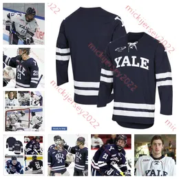 Maglia da hockey Yale Bulldogs Connor Hopkins Michael Young Brandon Tabakin Ryan Carmichael Quinton Ong Hayden Rowan Cole Donhauser Maglia da uomo cucita personalizzata Yale