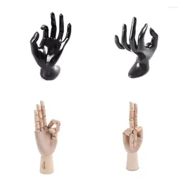 Dekorativa figurer Trähandritning Skiss Skyltdocka Jointade rörliga fingrar OK Finger Jewelery Glove Ring Armband Display Stand