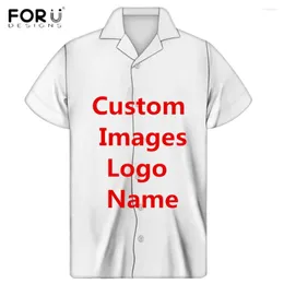 Men's Casual Shirts FORUDESIGNS Customize Your Own Images/Logo/Name Hawaiian For Men Short Sleeve Regular Fit Mens Button-Down Tops