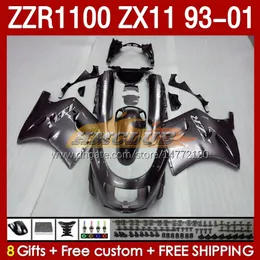 Gloss silver OEM Body Kit For KAWASAKI NINJA ZX-11 R ZZR1100 93-01 ZX 11 R 11R ZX11R 93 94 95 96 01 165No.108 ZX11 R ZZR-1100 ZZR 1100 CC ZX-11R 1997 1998 1999 2000 2001 Fairing