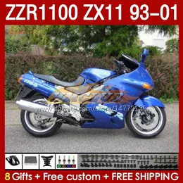 Zestaw ciała OEM dla Kawasaki Ninja ZX-11 R ZZR1100 93-01 ZX 11 R 11R ZX11R 93 94 95 96 01 165NO.110 ZX11 R Blue Stock ZZR-1100 ZZR 1100 CC ZX-11R 1997 1998 1999 2000 2001 Fairing