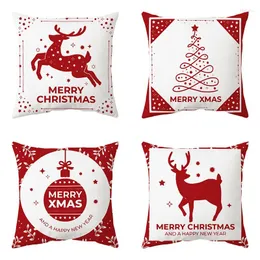 Pillow 1PC Red Christmas Elk Snowflake Printing Throw Case Home Decoration Xmas Tree Pattern Cover Year Pillowcase
