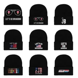 DHL fast Let's Go Brandon Black Knitted Hat Winter Warm Letters Printed Fashion Crochet Hats Outdoor Sports Ski Cyclings Unisex Beanie Skull Caps new