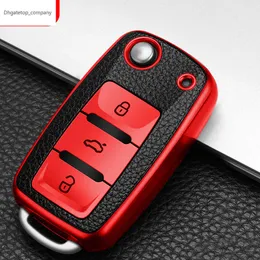 Kiqi TPU Lederauto Key Cover -Hülle für Volkswagen für VW Bora Polo Tiguan Passat B5 B6 B7 Golfkäfer für Skoda Octavia