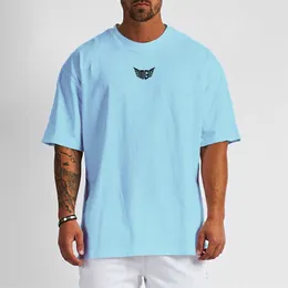 Erkek Tişörtleri Kas Greys Büyük boy tişört erkekler omuz bıraktı kısa kollu tişört yaz fitness fitness fitness gevşek basketbol forması sporu giyim t230103