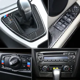 Kolfiber för BMW 3 -serie E90 E92 E93 Interiörskift Air Conditioning CD Panel Dörr Armstöde Trim Sticker Car Accesso261W