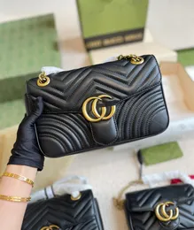 Сумки для модельерного дизайнерского дизайнера Marmont для женщин кожаные сумочки цепочки сумочки Crossbody Messenger Сумки черные кошельки 3 размера с серийным номером