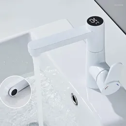 バスルームシンク蛇口faciio basin faucet with ledディスプレイ温度ショースマートミキサー真鍮とコールド360°回転タップ