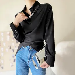 Kvinnor BLOUSES DESIGNER Spring Autumn Fashion Woman 2023 Chain Wid Down Collar Full Sleeve Women's Shirt Collect Midje SL484