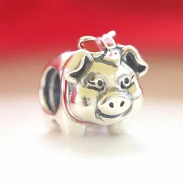 100% 925 Sterling Silver Lovely Pig Animal Charm Koralik pasuje do European Pandora Biżuteria Charm Bransoletki