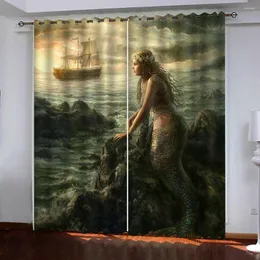 Curtain Blackout Curtains For Living Room Beautiful Angel With Seaside Scenery 3D Window Luxury Bedroom Drapes
