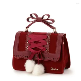 Borse da sera 2023 Fashion Cute Bow Shoulder Women Sweet Red Handbag Designer Girl Borsa in pelle Lolita Sac Femme