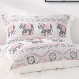Kuddefodral Junwell 2PC Set Cotton Muslin Pillow Case Elephant Design Home El Bedding Soft Cover Gift för par 50x75cm