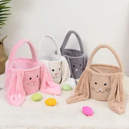 Party Favor Plush Easter Basket Personalized High Quality Long Ear Furry Easter Bucket Easter Tote Bag 0103