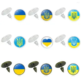 Studörhängen 1Pair Ukraina flagga för kvinnor Fashion Metal Glass Cabochon Ukrainsk nationell symbol öratuttalande smycken