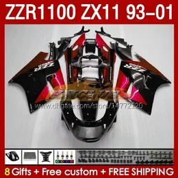 OEM corpo inteiro para Kawasaki Ninja ZX-11 R ZZR-1100 ZX-11R ZX11R 93 94 95 96 01 165NO.81 ZZR 1100 CC ZX11 ZX 11 R 11r ZZR1100 1997 1998 1999 2000 2001 Kit Kit Red Blk preto
