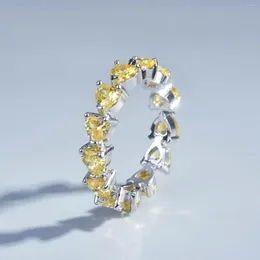 Cluster Rings Unique Craftsmanship Silver Inlaid Heart-shaped Pink Crystal Citrine Ladies Light Luxury Charm Opening Adjustable Ring