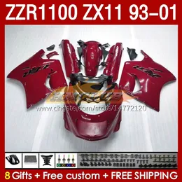 OEM Body Kit för Kawasaki Ninja ZX-11 R ZZR1100 93-01 ZX 11 R 11R ZX11R 93 94 95 96 01 165NO.93 ZX11 R ZZR-1100 ZZR 1100 CC ZX-11R 1997 1998 1999 2000 2001 FAIRING GLOSSY RÖD