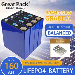 8PCS 3.2V 160Ah Brand New Grade A Lithium Battery Cell LiFePO4 100% Full Capacity Solar Power Bank for RV