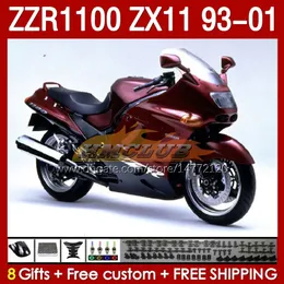 مجموعة جسم OEM لـ Kawasaki Ninja ZX-11 R ZZR1100 93-01 ZX 11 R 11R ZX11R 93 94 95 96 01 165NO.112 ZX11 R ZZR-1100 ZZR 1100 CC ZX-11R 1997 1998 1999 2000 Fairing Wine Red Red