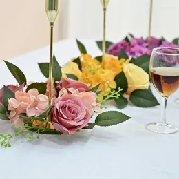 Kerzenhalter im europäischen Stil, künstlicher 3-teiliger Rosenkranz, Kerzenständer, Girlande, Weihnachtsdekoration, Tisch, Hochzeit, Party, Zuhause, Blume