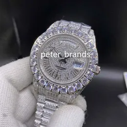 Pron Conjunto de Diamond Men's Watch Full Iced Wristwatch Silver Stainless Case Strap 43mm Men Automático Relógios279r