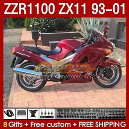 OEM Body Kit для Kawasaki Ninja ZX-11 R ZZR1100 93-01 ZX 11 R 11R ZX11R 93 94 95 96 01 165NO.111 Factory Red ZX11 R ZZR-1100 ZZR 1100 CC ZX-11R 1997 1998 1999 2000 2001 Fairing Fairing