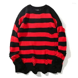 Erkek Sweaters Erkekler Boş Örme Örgü Çizgili Kazak Gevşek Kırık Delik Kore Moda Kişilik Jumper Kadınlar Büyük Boyutlu UNISEX