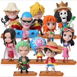 Q wersja anime One Piece Pvc Figurs Action Cute Mini Figur Toys Dolls Model Collection Toy Brinquedos 10 -częściowy zestaw shippin359m