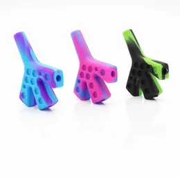 Tubos de silicone de fumaça retos duplos/três orifícios para tubos de mão portáteis portáteis para fumar