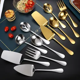 Flatware Sets 6Pcs Stainless Steel Catering Serving Utensils Set For Party Buffet Dinner Spoon Fork Shovel Cake Server Mirror Finish