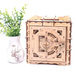 Personalità Modello meccanico Blocco Lock Box in legno Inserimento di incantesimi 3D Piggy Bank Creativo Giocatto Fai da bambino fai da te Y200317236B