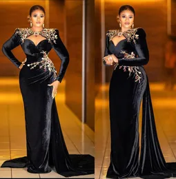 Royal Black Mermaid Prom Dresses Crystals Long Sleeves Party Dresses Plus Custom Made Evening Dress
