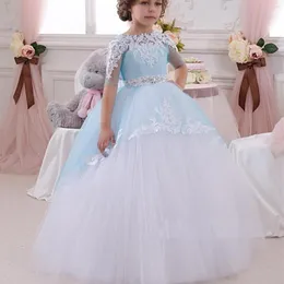 Girl Dresses Sky Blue Tulle mezza manica Kids Princess Flown Flower Pageant Vestidos per il Prom De Wedding De Noches