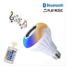 Украшение вечеринки E27 Smart Light Light LED RGB с беспроводным Bluetooth Discoers 2 в 1 белая лампа Light Music Player Dimmable и удаленный контроллер