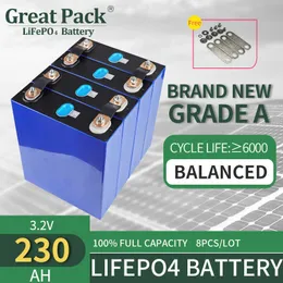 8pcs 3.2V 230AH 100% de capacidade total nova grau A LifePO4 Battery Cell Recarregable Deep Cycle Deep Lithium Ion Power Bank