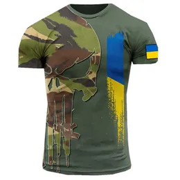 Męskie koszulki armii-veteran 3D Drukuj T-shirty Ukrainy Ukrainy Soldier swobodny okrągły szyja luźne krótkie rękawie kamuflaż komandos ubrania 6xl t230103