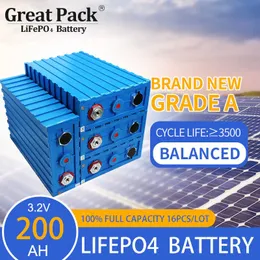 16pcs 3.2V 200AH Brand Grade A Lithium Ion Cell LifePO4 Ciclo profundo recarregável 100% de capacidade de energia total armazenamento de energia