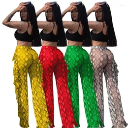 Women's Pants 2023 Women's High-Waist Trousers Python Skin Printed Sports Dance Fall Loose Ruffle Bottoms 4 Colors