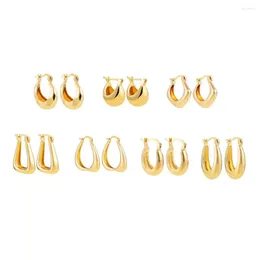 Hoop Earrings Minimalist Geometric Round Square For Women Fashion C Shape Love Heart Hollow Chunky Jewelry