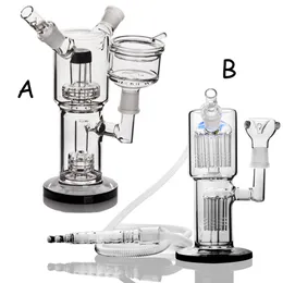 Glass Hookah Bongs with Arm Tree Perc Double Chamber Bubbler Recycler Water Pipe with Tire Rigs 18 mm Joint Smoking Accessory
