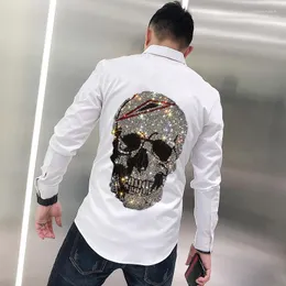 Men's Casual Shirts Original Design Men's Simple Diamond Skull Style Spring T-Shirt Business Lapel Solid Color Long-Sleeved Overalls