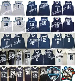 Baskettröjor NCAA Villanova Wildcats 1 Jalen Brunson 10 Donte DiVincenzo 25 Mikal Bridges Kyle Lowry Kris Jenkins Arcidiacono 3 Josh Hart Stitched Jersey